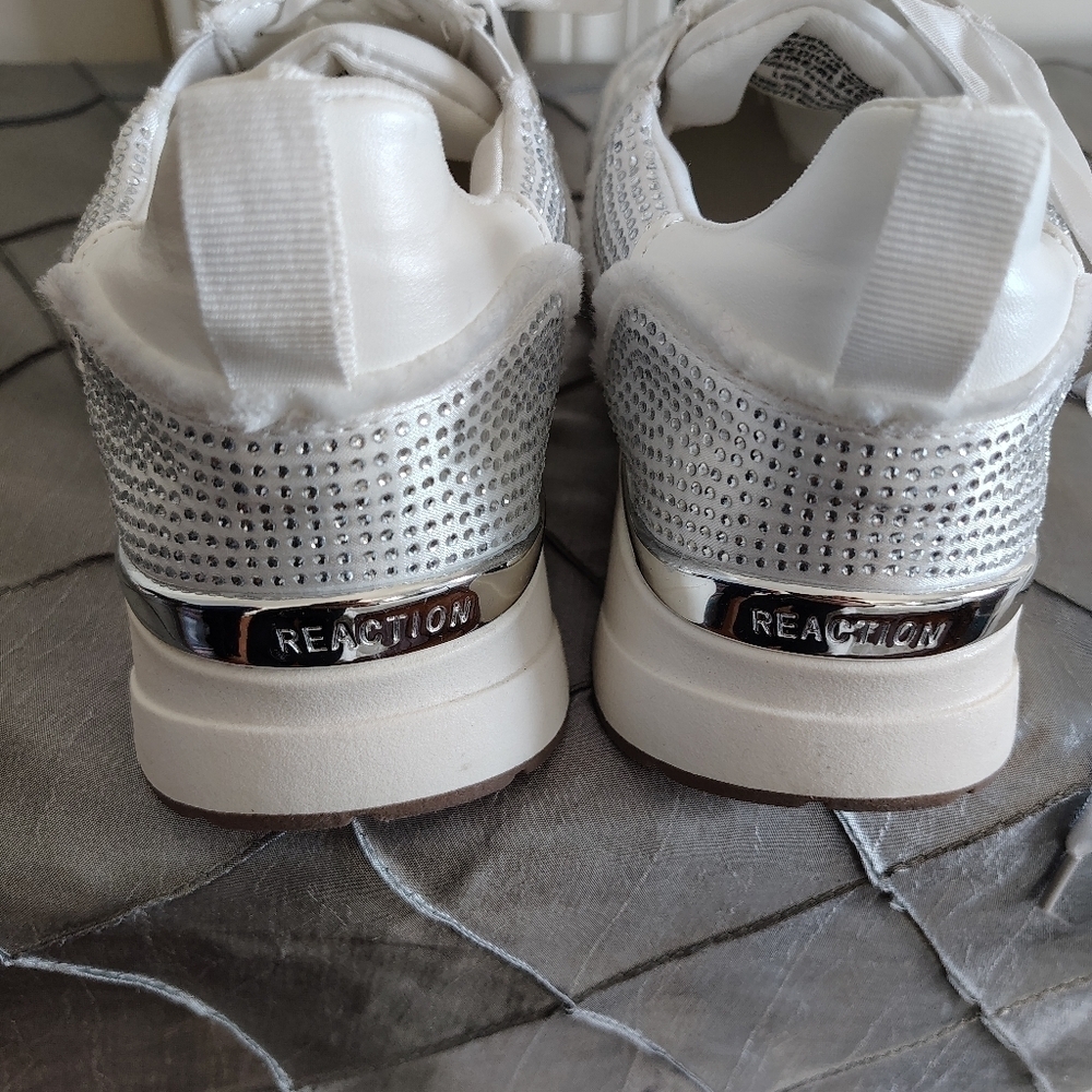 Reaction Kenneth Cole Take a Step White Sparkle Sneakers 9M - Picture 5 of 9